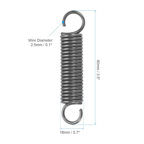 PATIKIL Extension Spring, 1pcs Wire Diameter 0.1", OD 0.7", Free Length 3.5" Spring Steel Dual Hook Tension Springs for Lawn Tractor Home Repairs DIY, Grey - size: 2.5*18*90mm