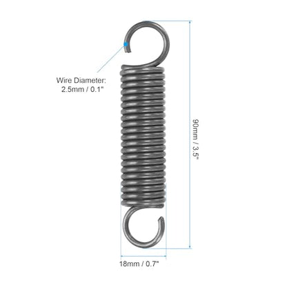 PATIKIL Extension Spring, 1pcs Wire Diameter 0.1", OD 0.7", Free Length 3.5" Spring Steel Dual Hook Tension Springs for Lawn Tractor Home Repairs DIY, Grey - size: 2.5*18*90mm