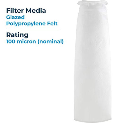 SpiroPure SP-BP-420-100 100 Micron #4 (4x15) Polypropylene Bag Filter, 40PK - size: #4, style: 100 micron