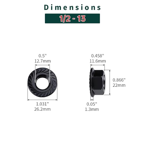 1/2-13 Black Flange Nuts (10 pcs), 304 Stainless Steel 18/8, Black Oxide Coated, Serrated Flange Hex Nuts, Fayeploo - color: Black, size: 1/2"-13