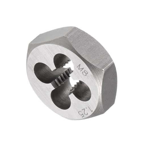Hex Rethreading Die, M8 x 1.25 Pitch, Carbon Steel Cylindrical Pipe Threading Tool with 4 Chip Holes - (Applications: for Threading Repairing) - size: M8x1.25