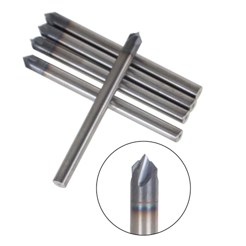 5Pcs 1/8 Inch Helix Carbide End Mill 4 Flute 90 Degree Chamfer Angle Replacement for Aluminum Cutting Non Ferrous Metal Up Cutting