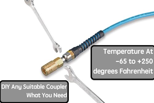 RayMagic Air Compressor Hose 1/4 Inch x 100 Feet Flexible Reinforced Polyurethane (PU) Air Hose 300PSI with Brass Fittings, Strain Reliefs, 1/4" 360 Swivel Coupler and Plug,1PCS Hook For Nailer, Blue - color: Blue