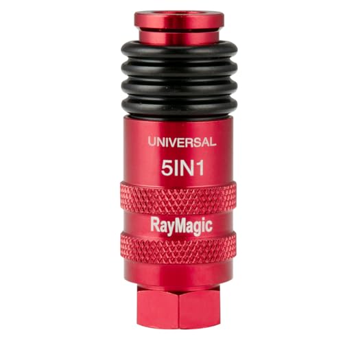 RayMagic Upgraded 5IN1 Universal Quick Industrial Connect Coupler, 1/4" Female NPT, Air Hose Fittings, 6-Balls Release Sleeve, 1/4" Body Size, Red(1-Piece) - style: 1-PIECE