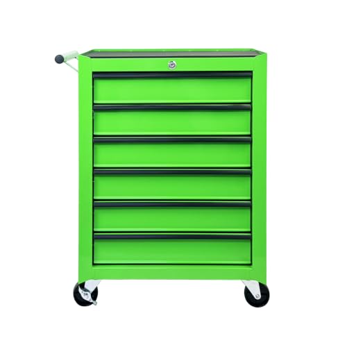 Rolling Metal Tool Chest with 6 Drawers – 20" Steel Tool Cabinet with Ball Bearing Slides, Lockable Storage Organizer for Garage & Workshop – Green - color: Green-6