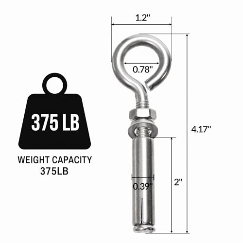 Goaste 20 Pack M8*106mm Expansion Concrete Eye Bolt, 304 Stainless Steel Wall Eyebolt Screws, Heavy Duty Shoulder Brick Anchors for Wall Ceiling Concrete Masonry