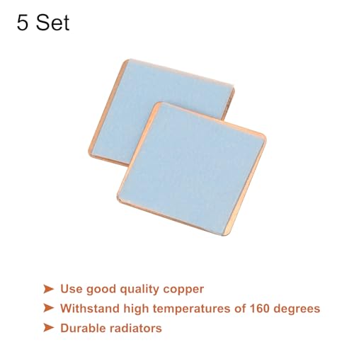 MECCANIXITY Heatsink Copper Sheet Shim, 0.3mm Thickness 15 x 15mm Pad with Thermal Conductive Adhesive Tape for Desktop Computer CPU Cooling Patch 5 Set - size: 0.3mm