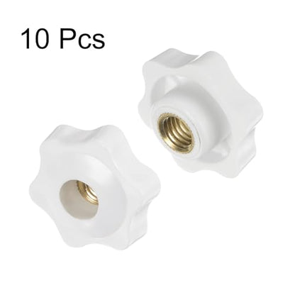 HARFINGTON 10pcs Star Knobs M10 Female Thread 38mm Head Plastic Through Hole Brass Screw-in Clamping Handles Threaded Hand Knobs, White - color: White, size: M10 x 38mm