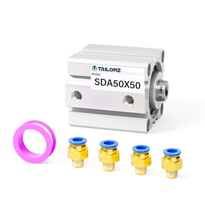 TAILONZ PNEUMATIC 50mm Bore 50mm Stroke Pneumatic Small Thin Cylinder Aluminum Pneumatic Air Cylinder SDA50-50 - size: Bore:50mm Stroke:50MM