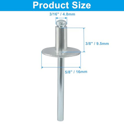 Aluminum Blind Rivet 3/16" x 3/8", 100 Pcs - size: 3/16" x 3/8"