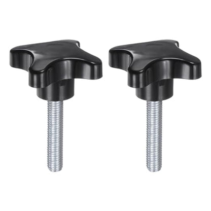 HARFINGTON 2pcs Star Knobs M10 x 45mm Male Thread Plastic 4-Star Stud Knob Hand Tightening Clamping Screw Replacement Threaded Handle, Black - size: M10 x 45mm