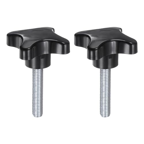 HARFINGTON 2pcs Star Knobs M10 x 45mm Male Thread Plastic 4-Star Stud Knob Hand Tightening Clamping Screw Replacement Threaded Handle, Black - size: M10 x 45mm