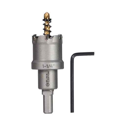BLACK CANYON 1-1/4" Carbide Hole Saw, Doubling as Hole Saw & Drill bit with 3-Flat Shank and YG10X Carbide Cutter Head. Ideal for Stainless Steel, Aluminum, Carbon Steel - size: 1-1/4 inch