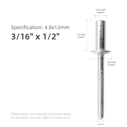 50Pcs Closed End Blind Rivets, 3/16" x1/2" - Stainless Steel Dome Head, Sealed Pop Rivets (4.8x12mm) - color: Stainless Steel, size: 3/16"x1/2"(4.8x12mm)