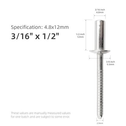 50Pcs Closed End Blind Rivets, 3/16" x1/2" - Stainless Steel Dome Head, Sealed Pop Rivets (4.8x12mm) - color: Stainless Steel, size: 3/16"x1/2"(4.8x12mm)