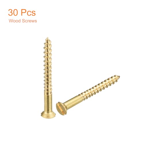 uxcell Brass Wood Screws, 30Pcs M2 x 20mm Slotted Drive Flat Head Self Tapping Screw Countersunk for Woodworking Furniture - size: M2 x 20mm