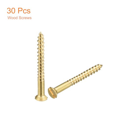 uxcell Brass Wood Screws, 30Pcs M2 x 20mm Slotted Drive Flat Head Self Tapping Screw Countersunk for Woodworking Furniture - size: M2 x 20mm