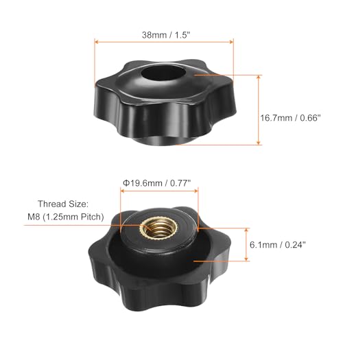 HARFINGTON 10pcs Star Knobs M8 Female Thread 38mm Head Plastic Through Hole Brass Screw-in Clamping Handles Threaded Hand Knobs, Black - color: Black, size: M8 x 38mm