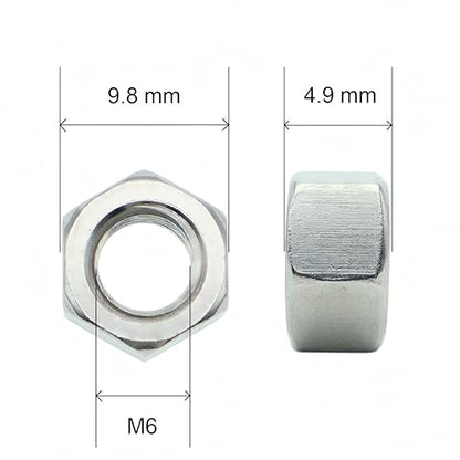 180Pcs M6 Hex Nuts, 304 Stainless M6 Nut, Coarse Thread M6 Nuts - size: Metric M6-1.0---180Pcs