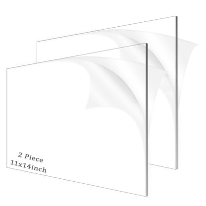 2 Pieces 1/8" Thick (3mm) Acrylic Sheets, Plexiglass Sheets, Clear Cast Plexiglass 11” x 14” with Protective Paper for Signs DIY Display Projects,Craft,Photo Frames - size: 2 piece 11'' * 14'' 3mm