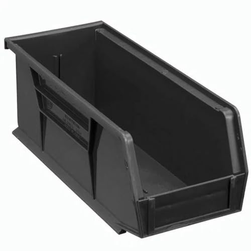 QUANTUM STORAGE SYSTEMS QUS234BR Ultra Stack & Hang Recycled Plastic Heavy Duty Part Organizer Black Bins 15" L x 6" W x 5" H 12 Pack