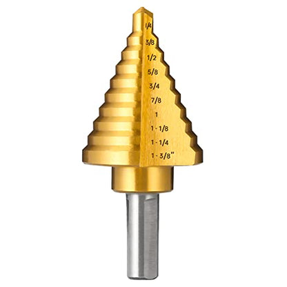 1/4" to 1-3/8" Titanium HSS Step Drill Bit for Metal Unibit - size: 1/4" to 1-3/8"
