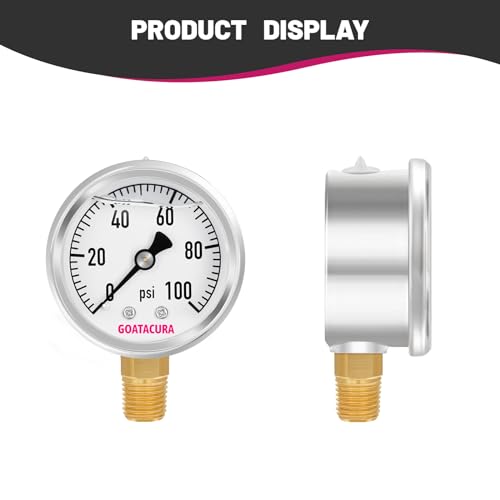 0-100psi Glycerin Filled Pressure Gauge, 2" Dial Size, 304 Stainless Steel Case, 1/4" NPT Lower Mount, with High Accuracy, for Measuring Water Air Hydraulic Pressure - size: 0-100psi, style: BRASS