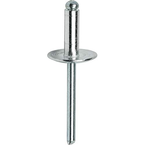 Fastenere Large Flange Pop Rivets - 3/16" x 1/8" (50 Pack) Aluminum Body Steel Mandrel, Heavy Duty Dome Head Blind Rivets, Open End 6-2 Gap .020" - .125" - Corrosion Resistant, High Shear Strength - size: 3/16" x 1/8" (6-2) (50 Pack)