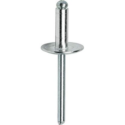 Fastenere Large Flange Pop Rivets - 5/32" x 3/16" (100 Pack) Aluminum Body Steel Mandrel, Heavy Duty Dome Head Blind Rivets, Open End 5-3 Gap .126" - .187" - Corrosion Resistant, High Shear Strength - size: 5/32" x 3/16" (5-3) (100 Pack)