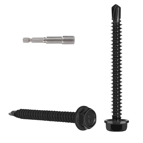 VGBUY 93pcs #8 x 2 Self Drilling Screws for Metal,410 Stainless Steel Black Zinc Plated,Self Tapping Sheet Metal Screws,Hex Washer Head - color: Black Hex Washer Head, size: #8 x 2 inch