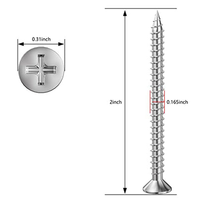 Wensilon (150Pcs) #8x2 Wood Screw Quick Metal Self Tapping Flat Head 304 Stainless Steel - color: Silver, size: #8x2