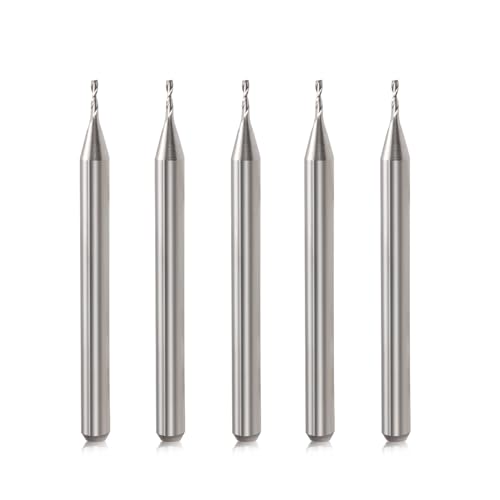 CNC Router Bits 1/8" Shank CNC Bit End Mill 1/32" Cutting Dia Flat Nose Carbide Endmill Two Flute Spiral Upcut Milling Cutter Tool Set for Wood PVC MDF Hardwood (1/32 in, 5) - size: 1/32 in