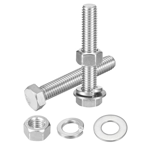 uxcell 20Set Hex Head Screw Bolt, 1/2-13 x 3 304 Stainless Steel Fully Threaded Screw Bolt with Nuts, Flat & Lock Washers, Silver - size: 1/2-13 x 3"