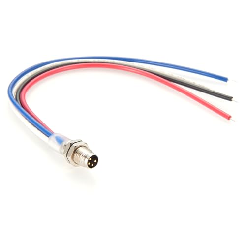 IP67 M8 A-Code 4 Pin Male Connector Receptacle Cable Front Panel Mount Sensor Circular Socket Electrical Cable with Pre-Assembled Pigtail Wires for Industrial Automation, PLCs, Robotics(20cm)