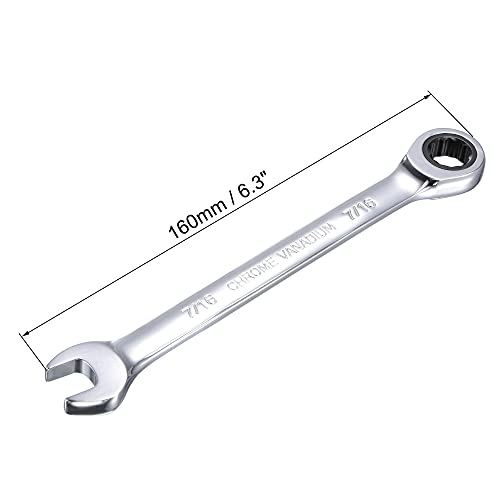 uxcell 7/16 Inch Ratcheting Combination Wrench SAE 72 Teeth 12 Point Ratchet Box Ended Spanner Tools, Cr-V - size: 7/16"