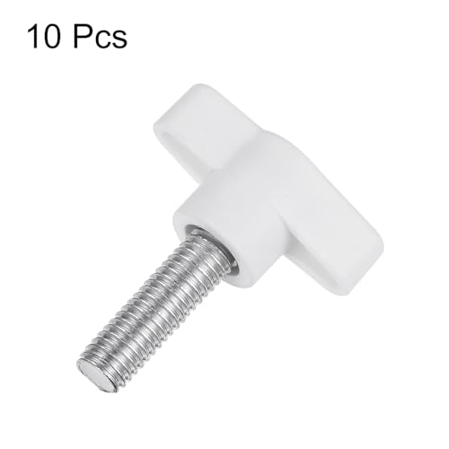 HARFINGTON 10pcs Wing Knobs M8 x 25mm Male Thread Plastic Tee Stud Knobs T Threaded Handles Hand Clamping Tightening Thumb Screws Thumbscrew, White - color: White, size: M8 x 25mm