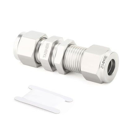 TAISHER 1PCS 304 Stainless Steel Thru-Bulk Bulkhead Compression Tube Pipe Fitting Connector, 1/2" Tube OD x 1/2" Tube OD Straight Adapter