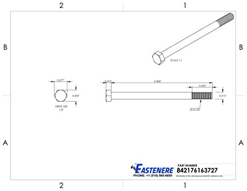 5/16-18 x 4-1/2" Hex Head Cap Screw Bolts, External Hex Drive, Stainless Steel 304, Partially Threaded, Stainless Steel, Quantity 5 By Fastenere - size: 5/16-18 x 4-1/2 Inch (5 Pack)