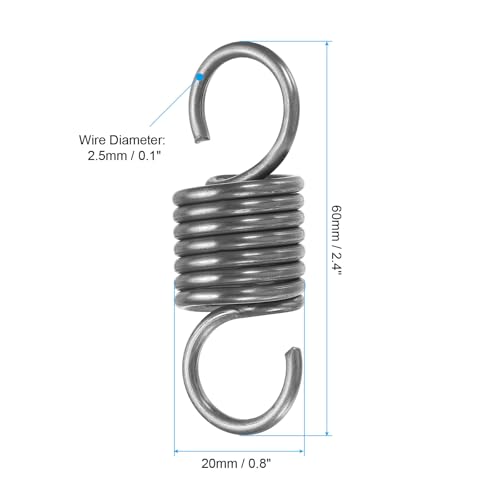 PATIKIL Extension Spring, 1pcs Wire Diameter 0.1", OD 0.8", Free Length 2.4" Spring Steel Dual Hook Tension Springs for Lawn Tractor Home Repairs DIY, Grey - size: 2.5*20*60mm