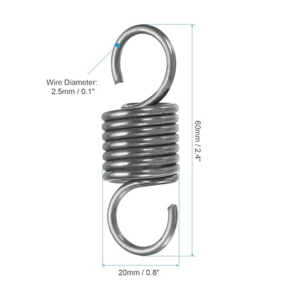 PATIKIL Extension Spring, 1pcs Wire Diameter 0.1", OD 0.8", Free Length 2.4" Spring Steel Dual Hook Tension Springs for Lawn Tractor Home Repairs DIY, Grey - size: 2.5*20*60mm