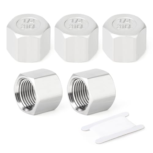TAISHER 5Pcs 316 SS Hex Pipe Cap, 1/4" Female NPT Thread Pipe Fitting - size: 1/4"FNPT(316 Cap)