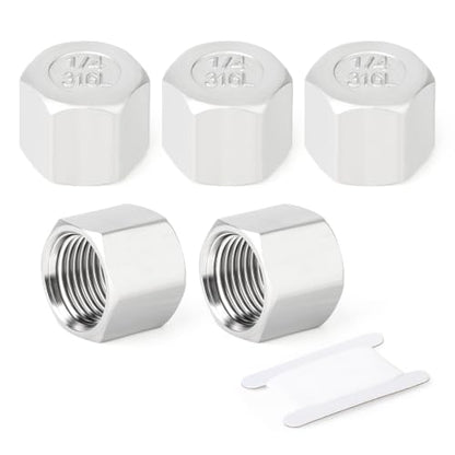 TAISHER 5Pcs 316 SS Hex Pipe Cap, 1/4" Female NPT Thread Pipe Fitting - size: 1/4"FNPT(316 Cap)