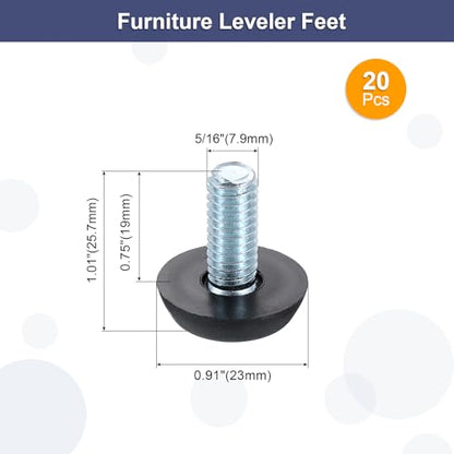 uxcell 20Pcs Adjustable Furniture Feet, 5/16"-19 Thread Galvanized Iron Screw Foot Levelers Screw on Furniture Glide Leveling for Table, Chair, Furniture Legs (Black) - size: 5/16"-19