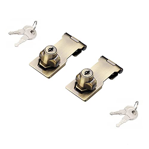 2 Packs Keyed Hasp Locks Twist Knob Keyed Locking Hasp for Small Doors, Cabinets and More,Stainless Steel Steel, Hasp Lock Catch Latch Safety Lock Door Lock with Keys (3inch, Bronze) - color: Bronze, size: Straight 3 Inch