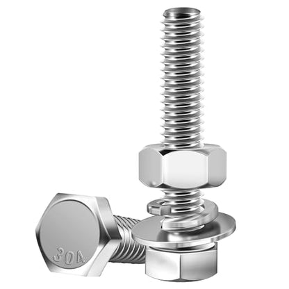 Mywish (20 Sets) 1/4-20 x 1-1/2" Hex Head Assorted Screws Nuts and Bolts with Flat & Lock Washers, 304 Stainless Steel 18-8, Fully Threaded, 1/4 Bolt Metric Bolt Assortment - size: 1/4-20 x 1-1/2 (20 set)