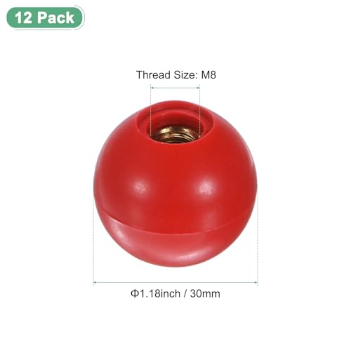 M METERXITY 12-Pack Threaded Ball Knobs, M8 Female Thread 30mm Dia. Thermoset Ball Knob for Lathe/Machine/Lawn Mowers, Round Phenolic Brass Insert Lever Handle [Red] - color: Red, size: M8x30mm