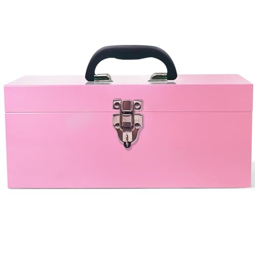 16" Small Tool Box Mini Toolbox Small Metal Tool Box Portable Locking Metal Toolbox with Latch Closure Pink - color: Pink