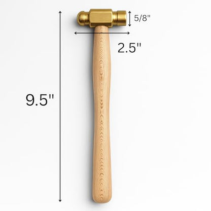 ARTESIA TOOL 10" (25.4 cm) Brass Ball Pein Hammer | 1/2" (1.27 cm) Striking Surface | Spark-Free | Solid Wood Handle | Ideal for Jewelers & Metal Crafting