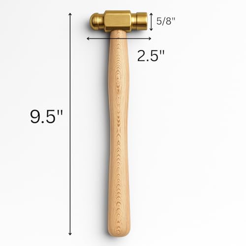ARTESIA TOOL 10" (25.4 cm) Brass Ball Pein Hammer | 1/2" (1.27 cm) Striking Surface | Spark-Free | Solid Wood Handle | Ideal for Jewelers & Metal Crafting