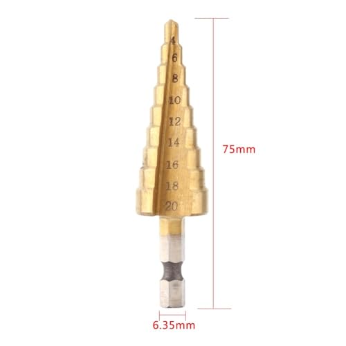 HSS 4241 Titanium Coated Step Drill Bit, 1/4 Inch Hex Shank Hole Cutter, 4-22mm/4-20mm for Thin Metal, Aluminum, PVC, Wood(4-20Bit) - size: 4-20Bit
